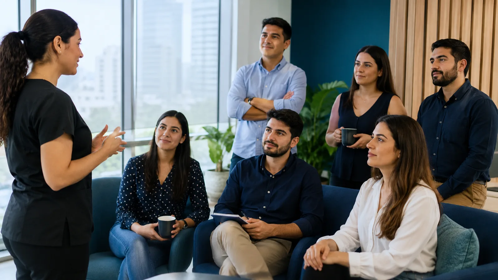 Especialista de CEF facilitando una charla de bienestar a colaboradores de una empresa